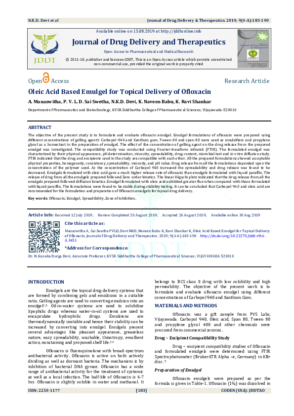 (PDF) Oleic Acid Based Emulgel for Topical Delivery of Ofloxacin