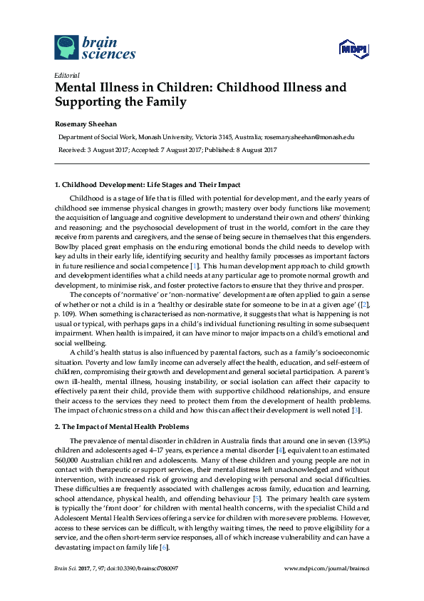(PDF) Mental Illness in Children: Childhood Illness and Supporting the ...