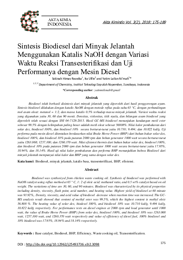 (PDF) Sintesis Biodiesel dari Minyak Jelantah dengan Katalis NaOH ...