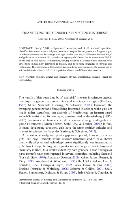 (PDF) Quantifying the Gender Gap in Science Interests