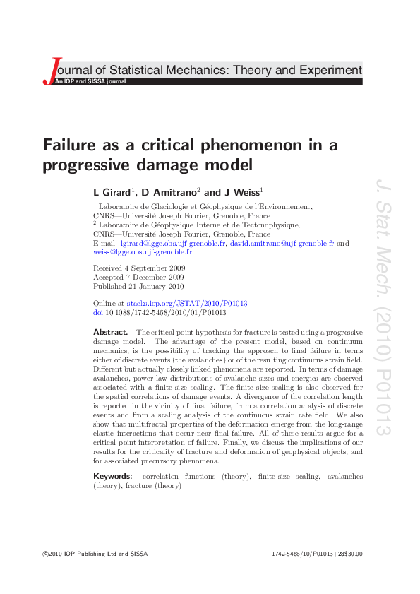 (PDF) Failure as a critical phenomenon in a progressive damage model