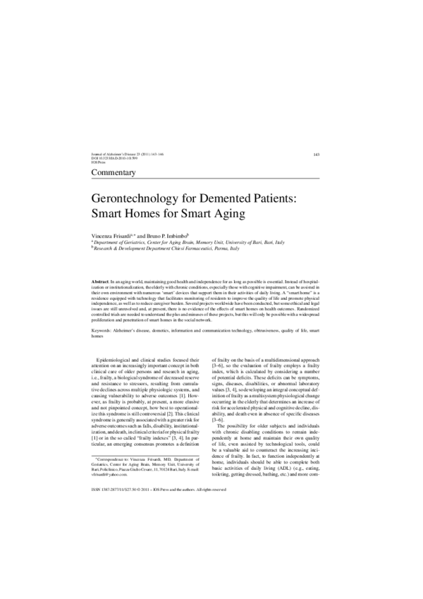 (PDF) Gerontechnology for demented patients: smart homes for smart aging