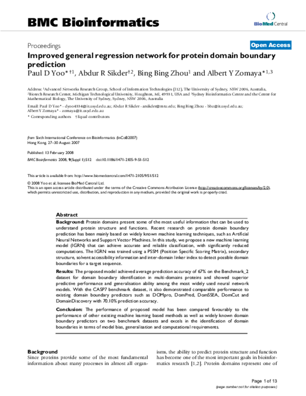 (PDF) Improved general regression network for protein domain boundary ...