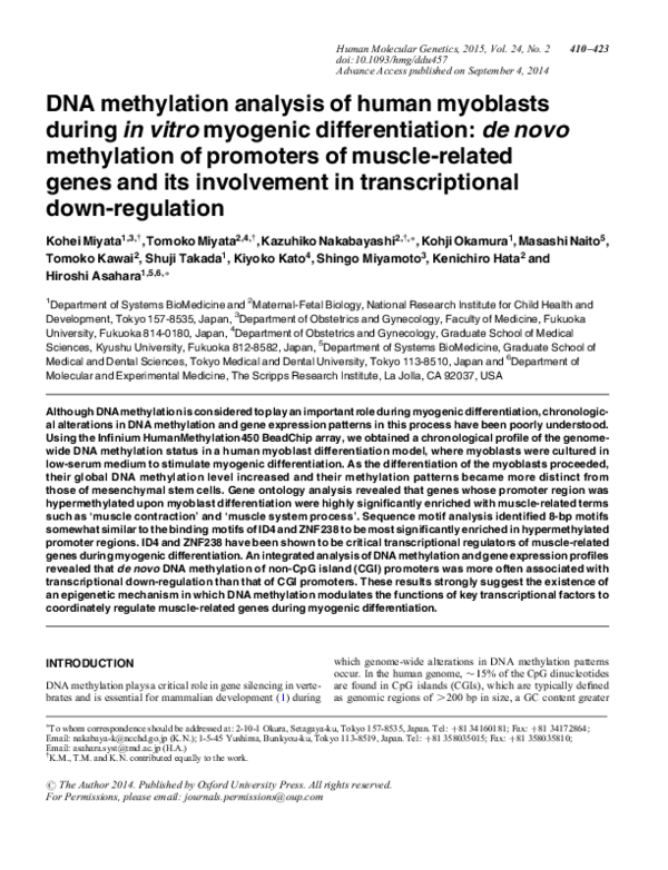 (PDF) DNA methylation analysis of human myoblasts during in vitro ...
