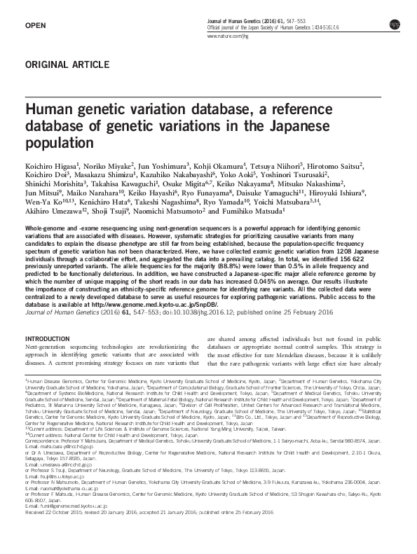 (PDF) Human genetic variation database, a reference database of genetic ...
