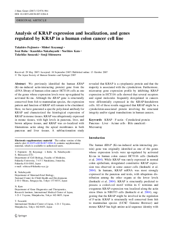 (PDF) Analysis of KRAP expression and localization, and genes regulated ...