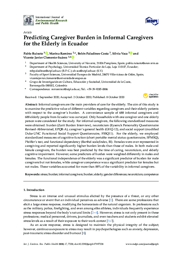 (PDF) Predicting Caregiver Burden in Informal Caregivers for the ...