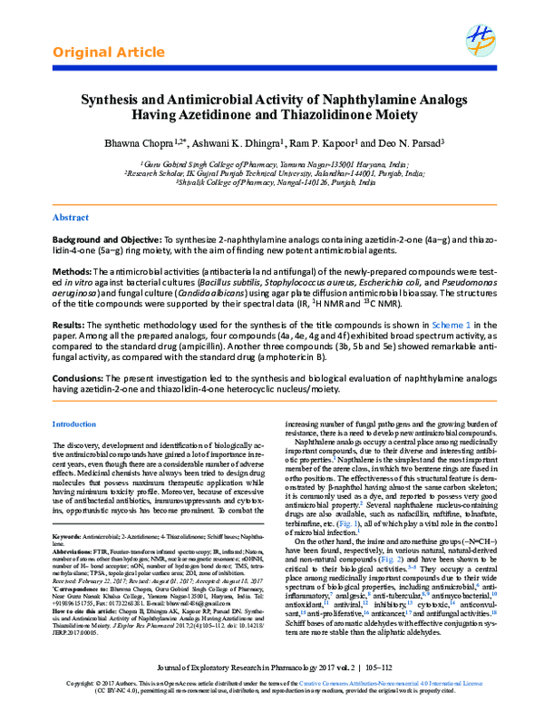 (PDF) Synthesis and Antimicrobial Activity of Naphthylamine Analogs ...