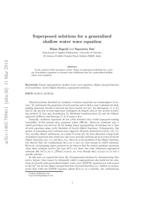 (PDF) Superposed solutions for a generalized shallow water wave equation