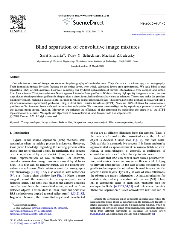 (PDF) Blind separation of convolutive image mixtures