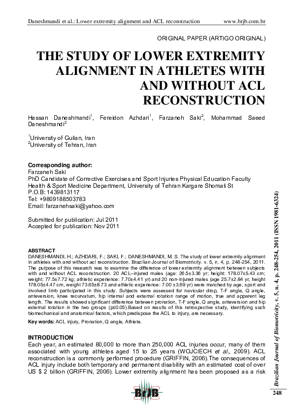 (PDF) The study of lower extremity alignment in athletes with and ...