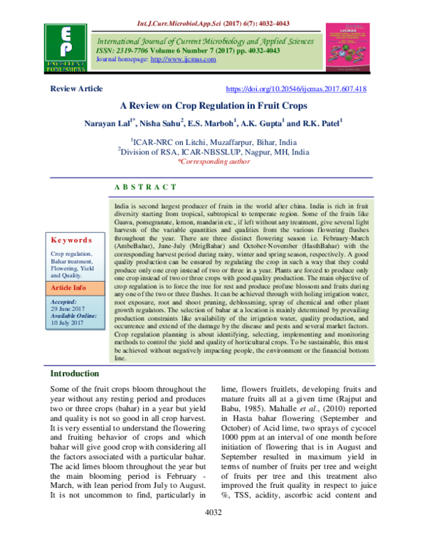 (PDF) A Review on Crop Regulation in Fruit Crops