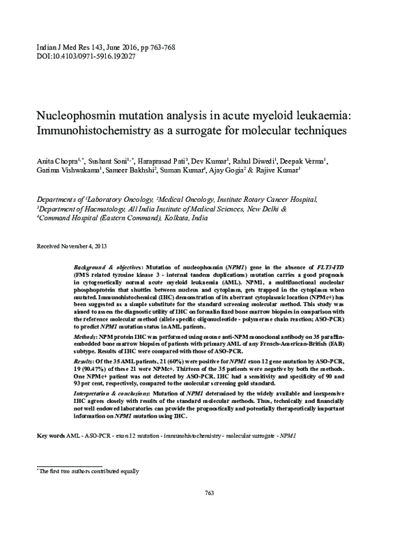 (PDF) Nucleophosmin mutation analysis in acute myeloid leukaemia ...