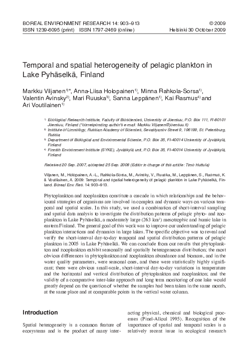 (PDF) Temporal and spatial heterogeneity of pelagic plankton in Lake ...