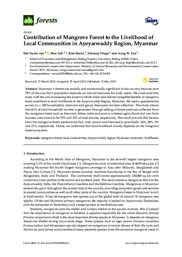 (PDF) Contribution of Mangrove Forest to the Livelihood of Local ...