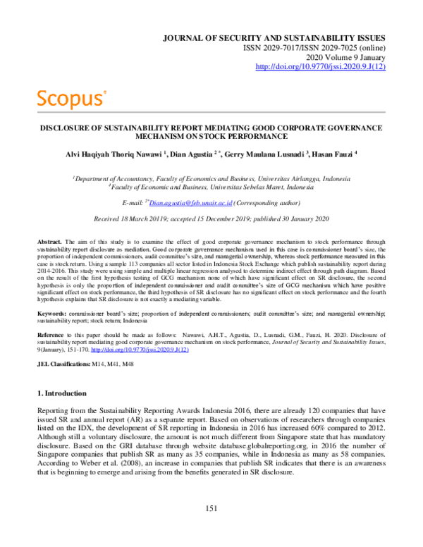(PDF) Disclosure of Sustainability Report Mediating Good Corporate ...