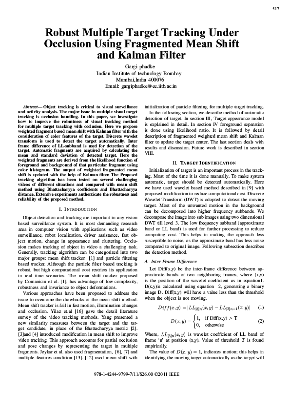 (PDF) Robust multiple target tracking under occlusion using fragmented ...
