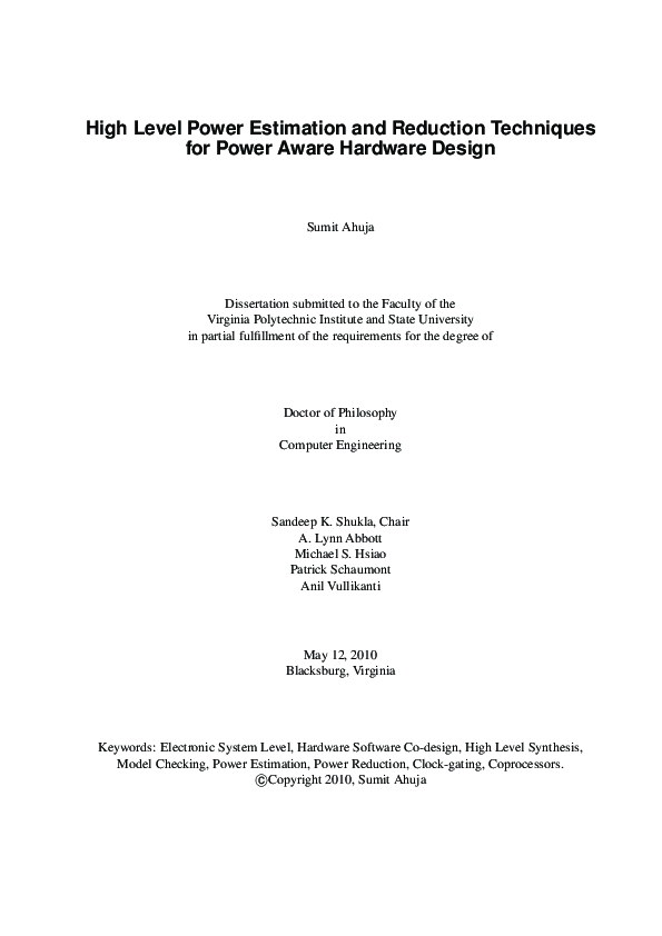 (PDF) High Level Power Estimation and Reduction Techniques for Power ...