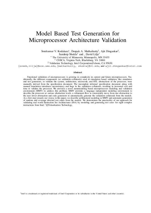 (PDF) Model Based Test Generation for Microprocessor Architecture ...