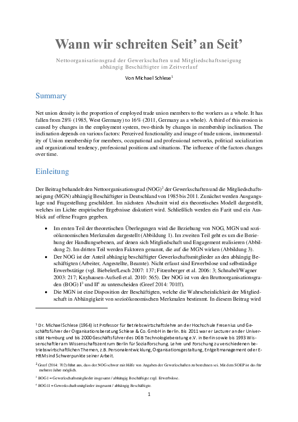 (PDF) Wann wir schreiten Seit' an Seit'. Nettoorganisationsgrad der Gewerkschaften und ...