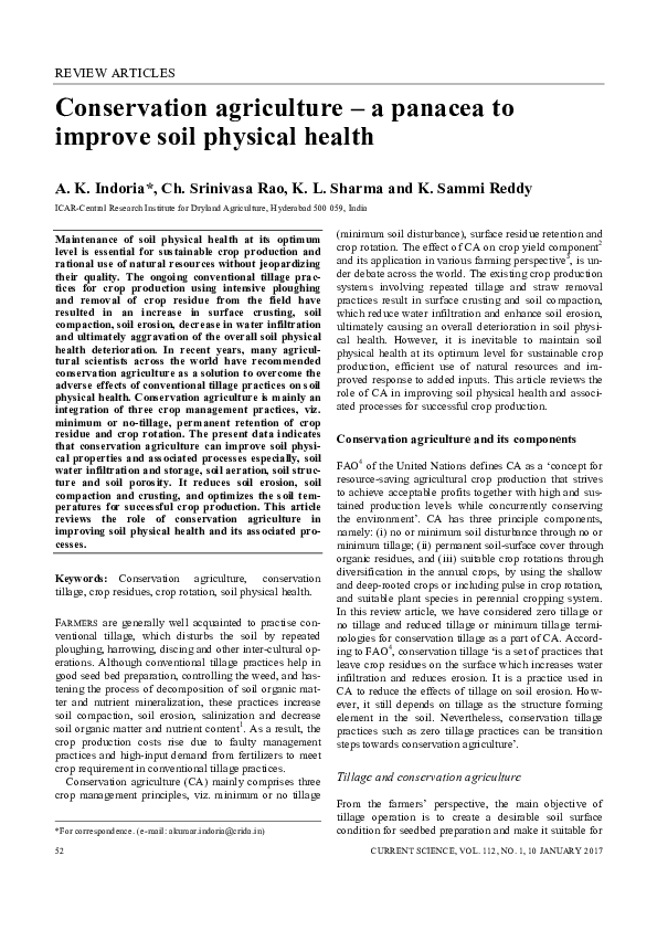 (PDF) Conservation Agriculture - A Panacea to Improve Soil Physical Health
