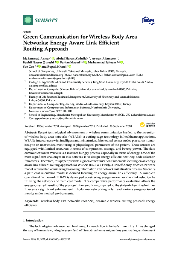 (PDF) Green Communication for Wireless Body Area Networks: Energy Aware ...