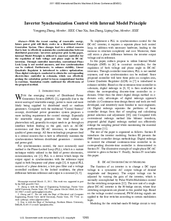 (PDF) Inverter synchronization control with Internal Model Principle