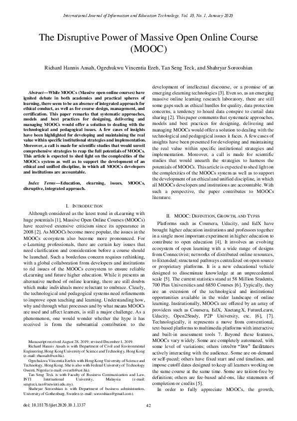 (PDF) The Disruptive Power of Massive Open Online Course (MOOC)