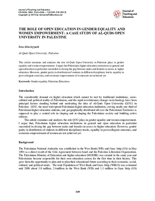 (PDF) The Role of Open Education in Gender Equality and Women ...