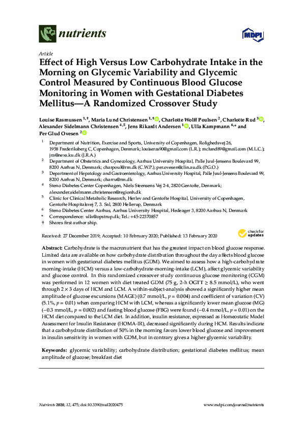 (PDF) Effect of High Versus Low Carbohydrate Intake in the Morning on ...