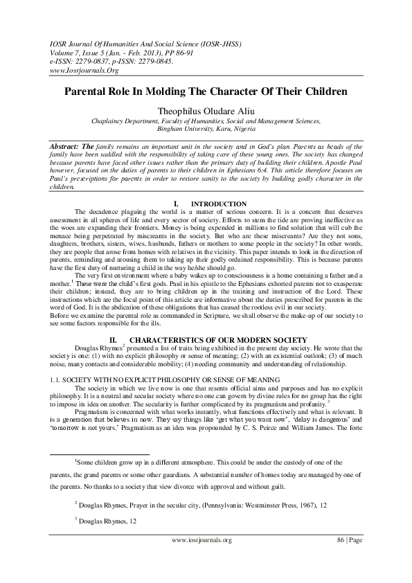 (PDF) Parental Role In Molding The Character Of Their Children