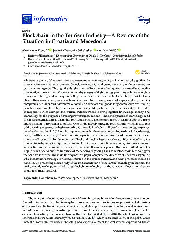 (PDF) Blockchain in the Tourism Industry—A Review of the Situation in ...