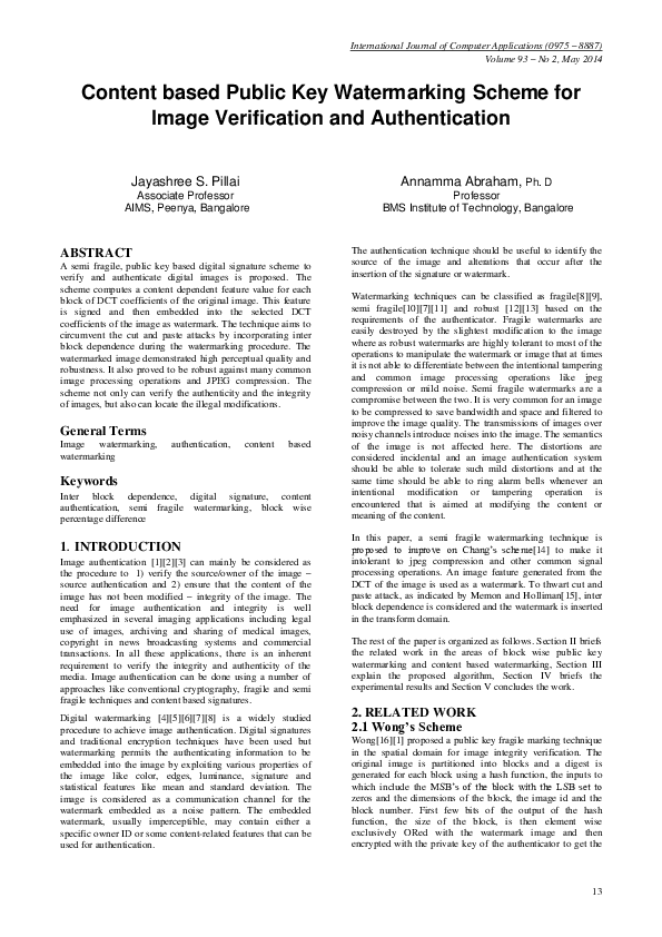 (PDF) Content based Public Key Watermarking Scheme for Image ...