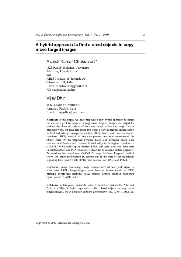 (PDF) A hybrid approach to find cloned objects in copy move forged images