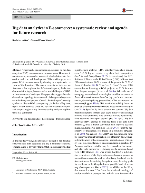 (PDF) Big data analytics in E-commerce: a systematic review and agenda ...