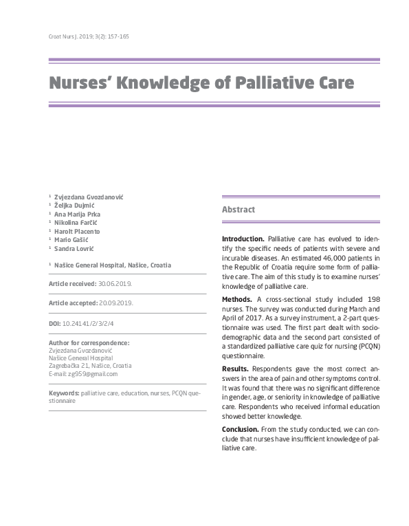 (PDF) Nurses’ Knowledge of Palliative Care