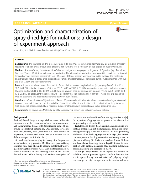 (PDF) Optimization and characterization of spray-dried IgG formulations ...