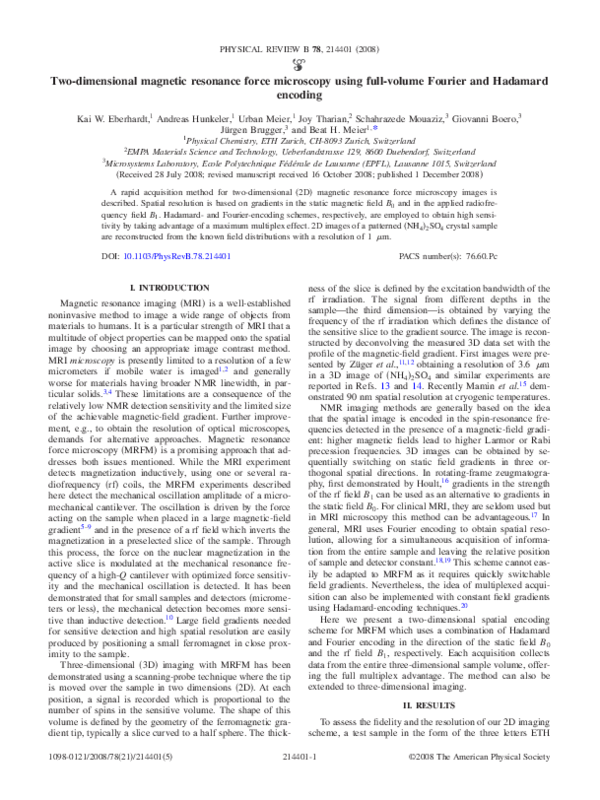 (PDF) Two-dimensional magnetic resonance force microscopy using full ...