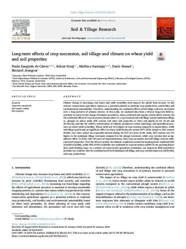 (PDF) Long-term effects of crop succession, soil tillage and climate on ...
