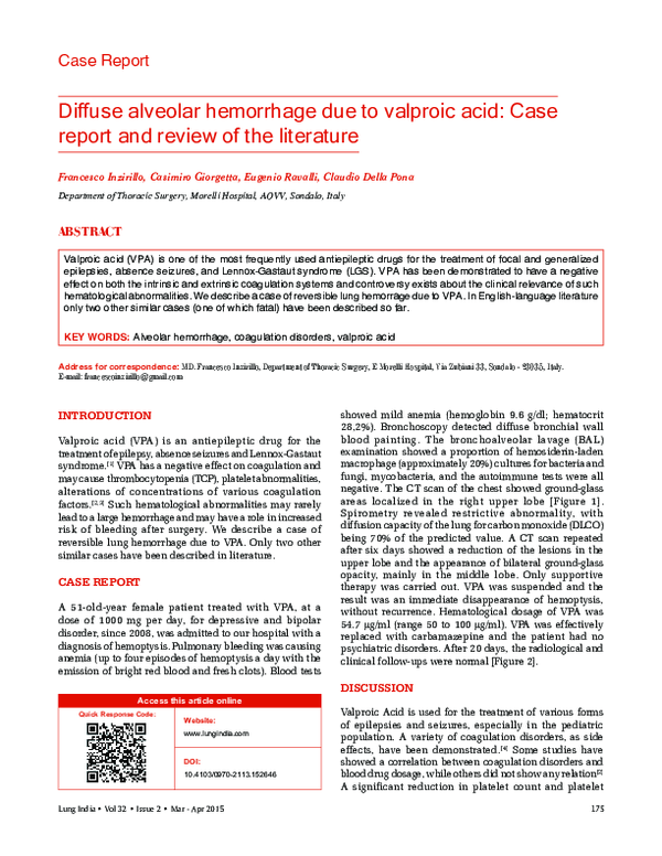 (PDF) Diffuse alveolar hemorrhage due to valproic acid Case report and