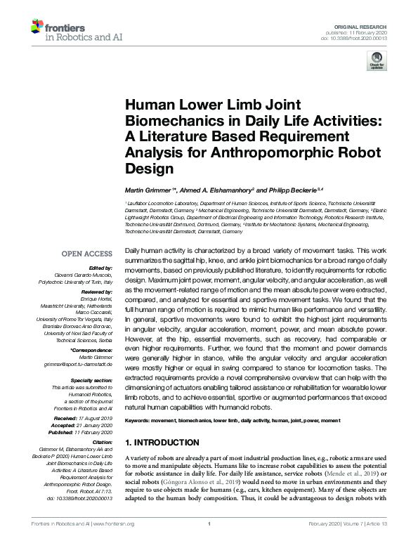 (PDF) Human Lower Limb Joint Biomechanics in Daily Life Activities: A ...