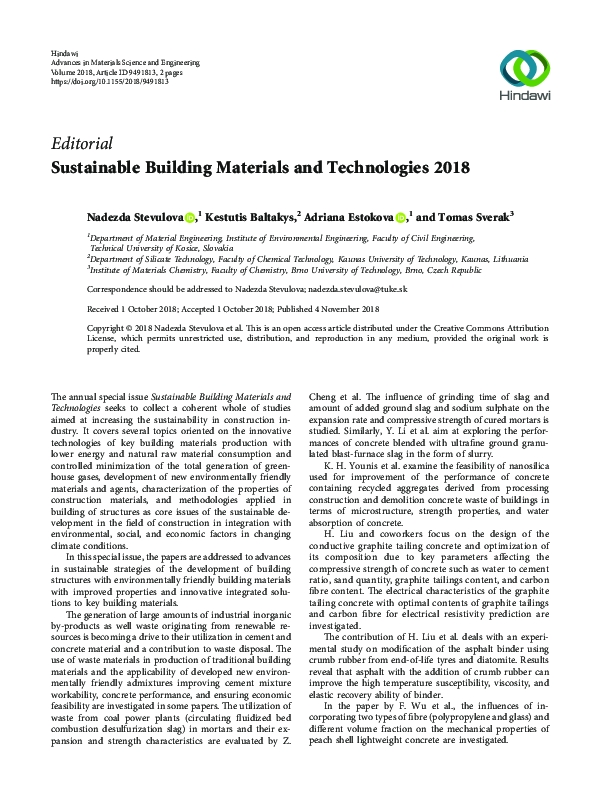 (PDF) Sustainable Building Materials and Technologies 2018