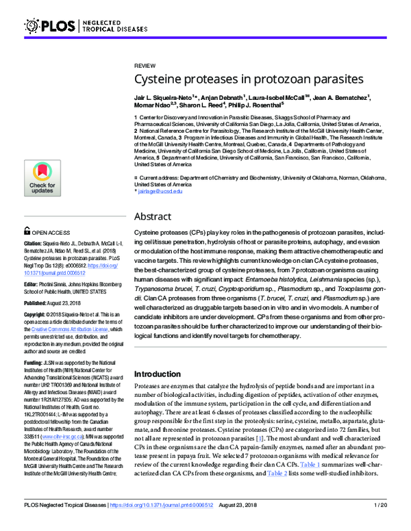 (PDF) Cysteine proteases in protozoan parasites