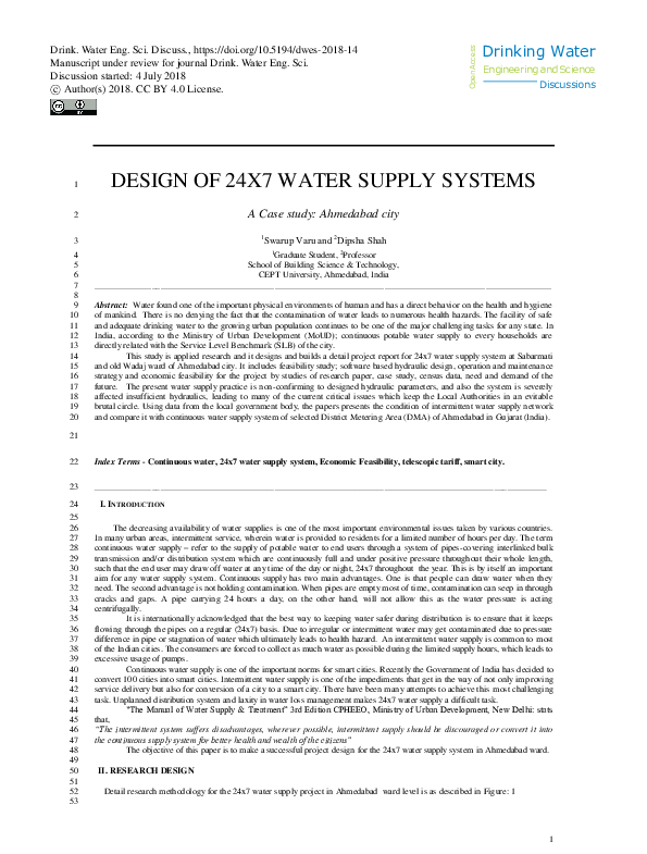 (PDF) Design of 24X7 water supply systems – A Case study: Ahmedabad city