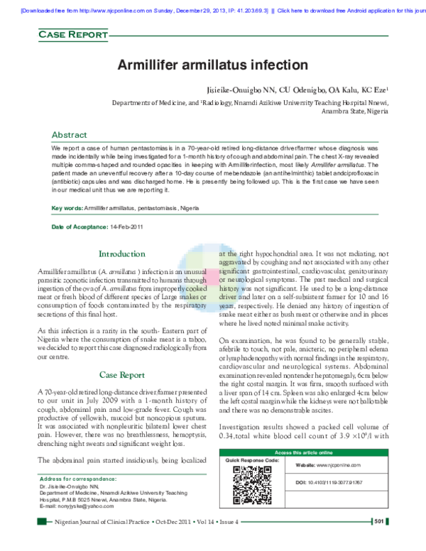 (PDF) Armillifer armillatus infection