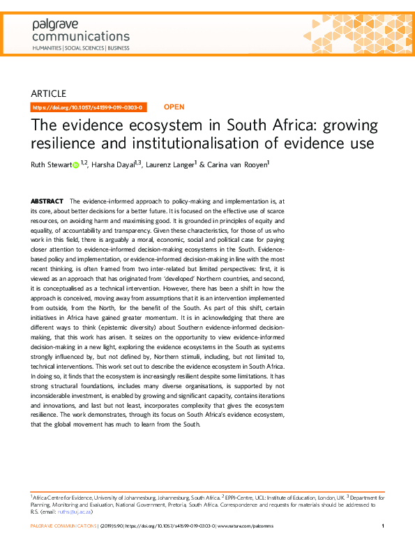 (PDF) The evidence ecosystem in South Africa: growing resilience and ...