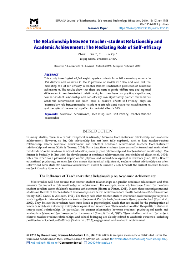 (PDF) The Relationship between Teacher-student Relationship and ...