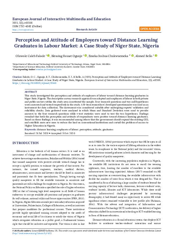 (PDF) Perception and Attitude of Employers toward Distance Learning ...