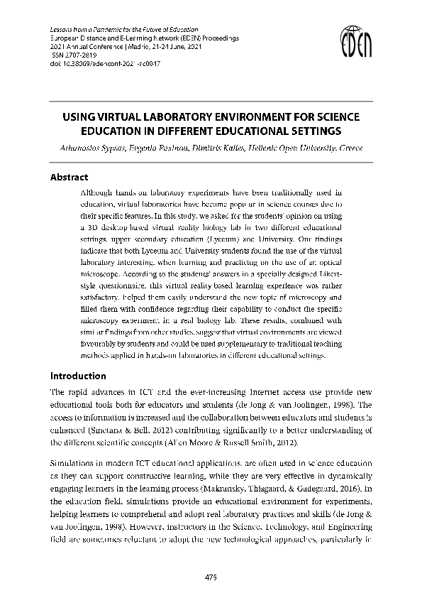 (PDF) Using Virtual Laboratory Environment for Science Education in ...
