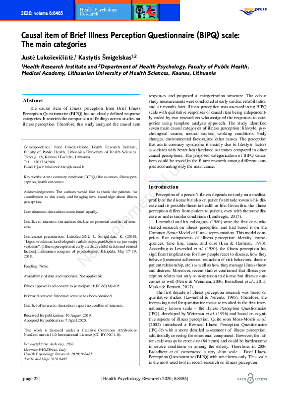 (PDF) Causal item of Brief Illness Perception Questionnaire (BIPQ ...